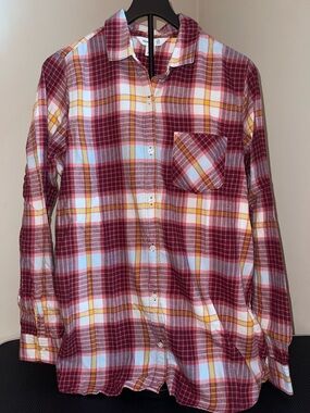 Women’s Old Navy Plaid Button-Up The Tunic Shirt - Burgundy Multi sz large
